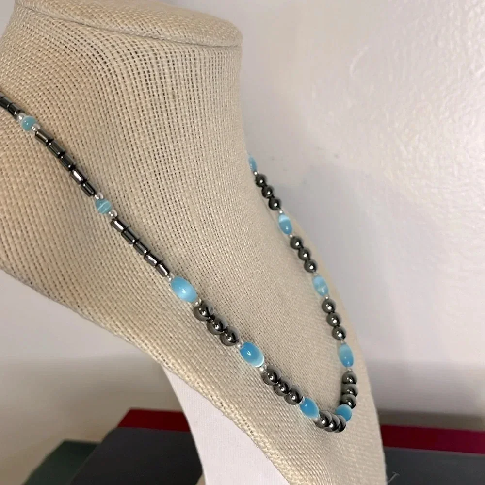 Hematite and Blue‎ Glass Beaded Vintage 90s Necklace